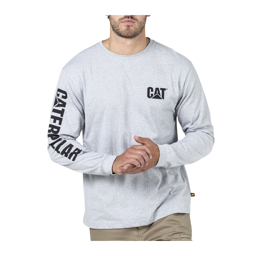 Caterpillar Trademark Banner L/S Philippines - Mens T-Shirts - Grey 19543PTJK